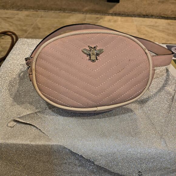 Light Pink Quilted Leather Belt Bag with Moth Jewel - Picture 1 of 3